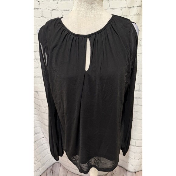 INC International Concepts Tops - INC Women's Keyhole Black Long Sleeve Cold Shoulder Top Blouse Shirt Size Large